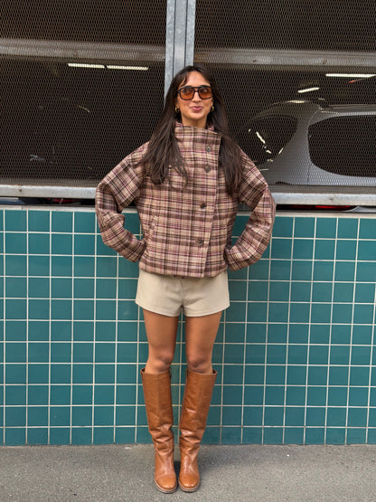 Women's Checkered Wool-Blend Oversized Jacket