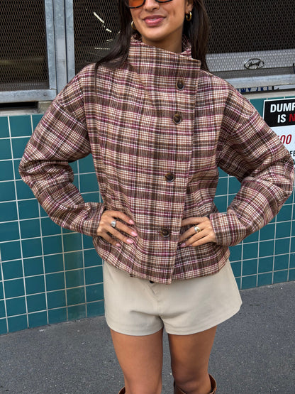 Women's Checkered Wool-Blend Oversized Jacket