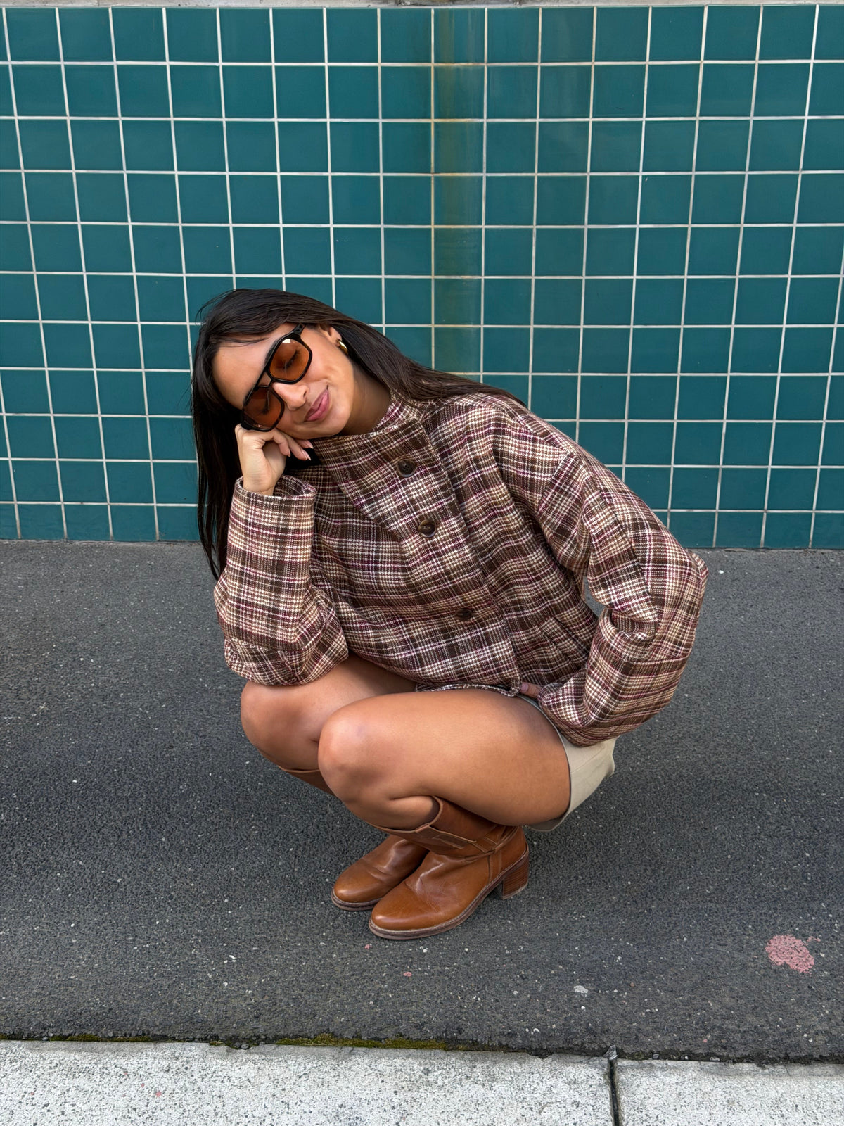 Women's Checkered Wool-Blend Oversized Jacket