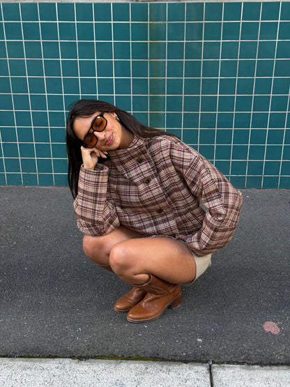 Women's Checkered Wool-Blend Oversized Jacket