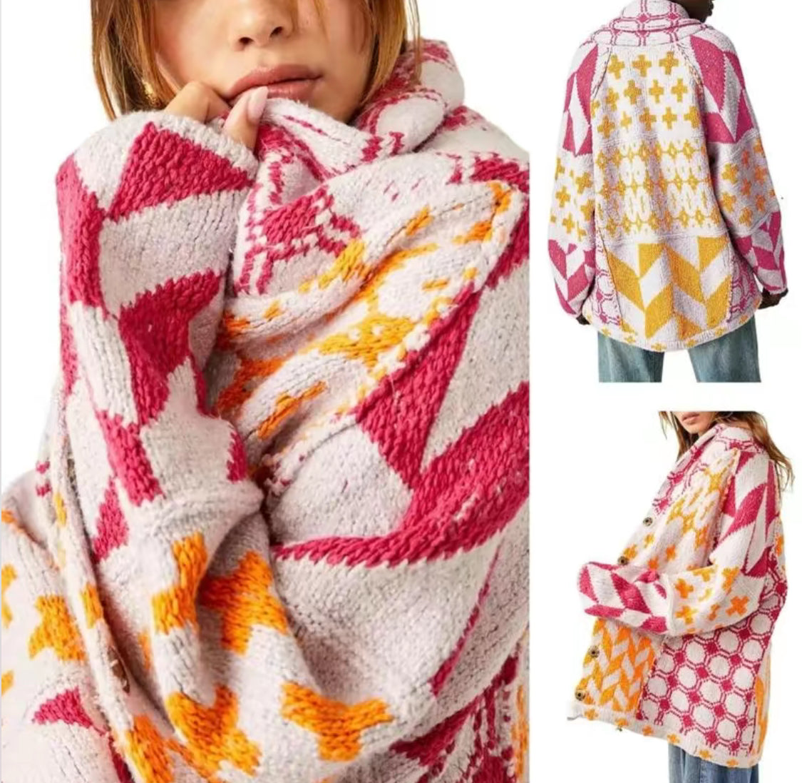 Women's Geometric Knit Cardigan