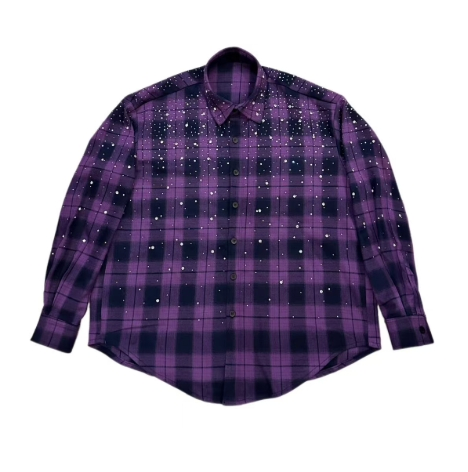 Unisex Rhinestone Plaid Shirt Jacket