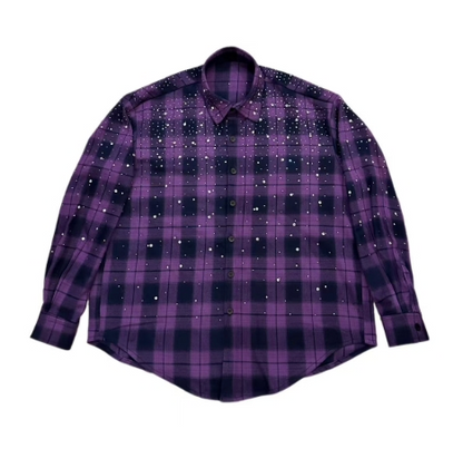 Unisex Rhinestone Plaid Shirt Jacket