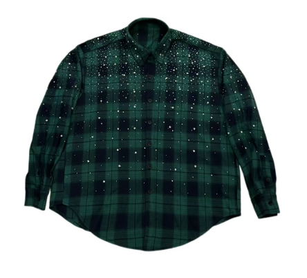 Unisex Rhinestone Plaid Shirt Jacket