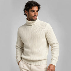 Men's Chunky Wool Ribbed Turtleneck Sweater – Relaxed Fit