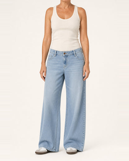 Women's Denim Low-Rise Wide-Leg Jeans – Baggy Fit, Light Blue
