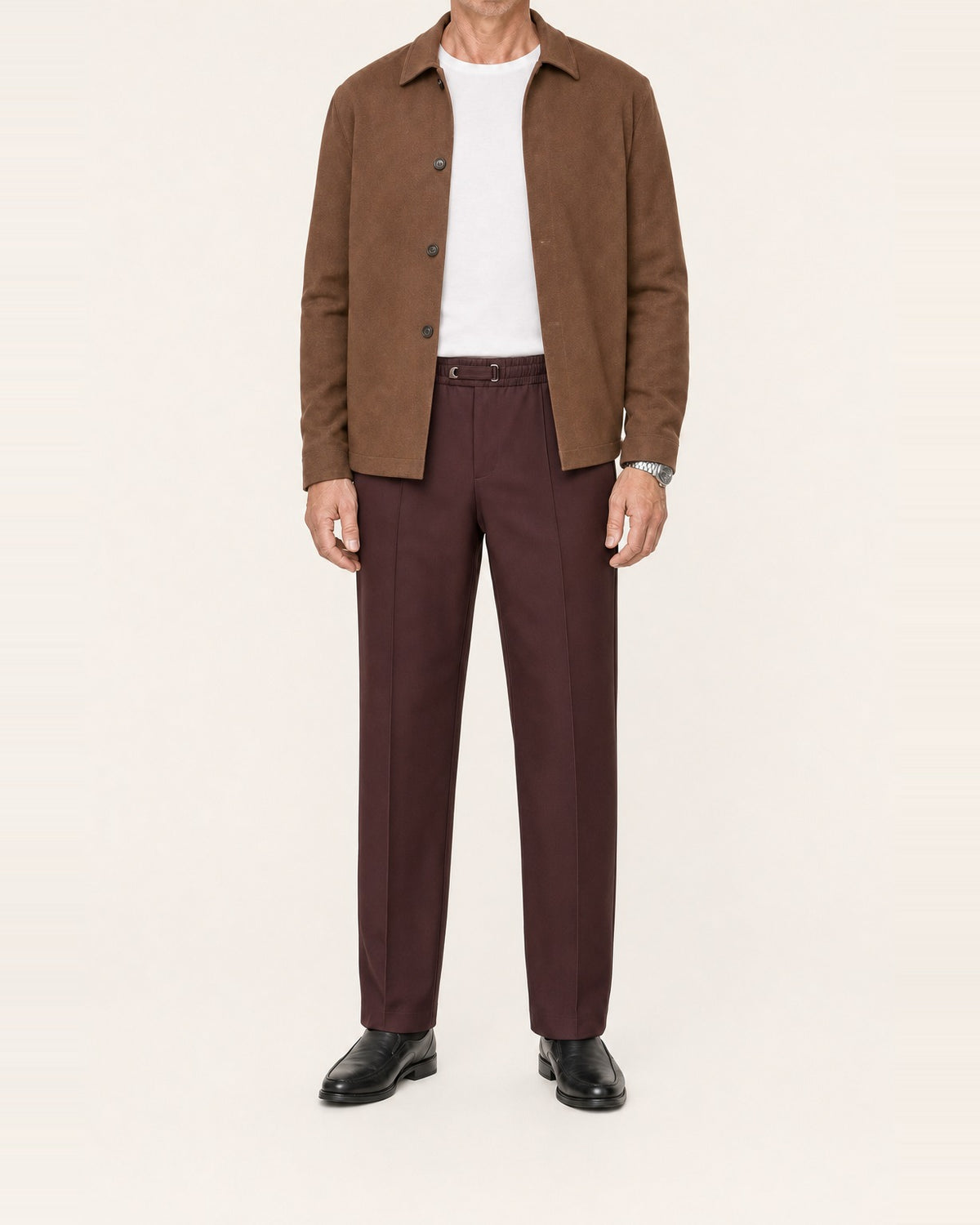 Men's Polyester Blend Pull-On Straight Leg Pants – Pintuck Front, Brown