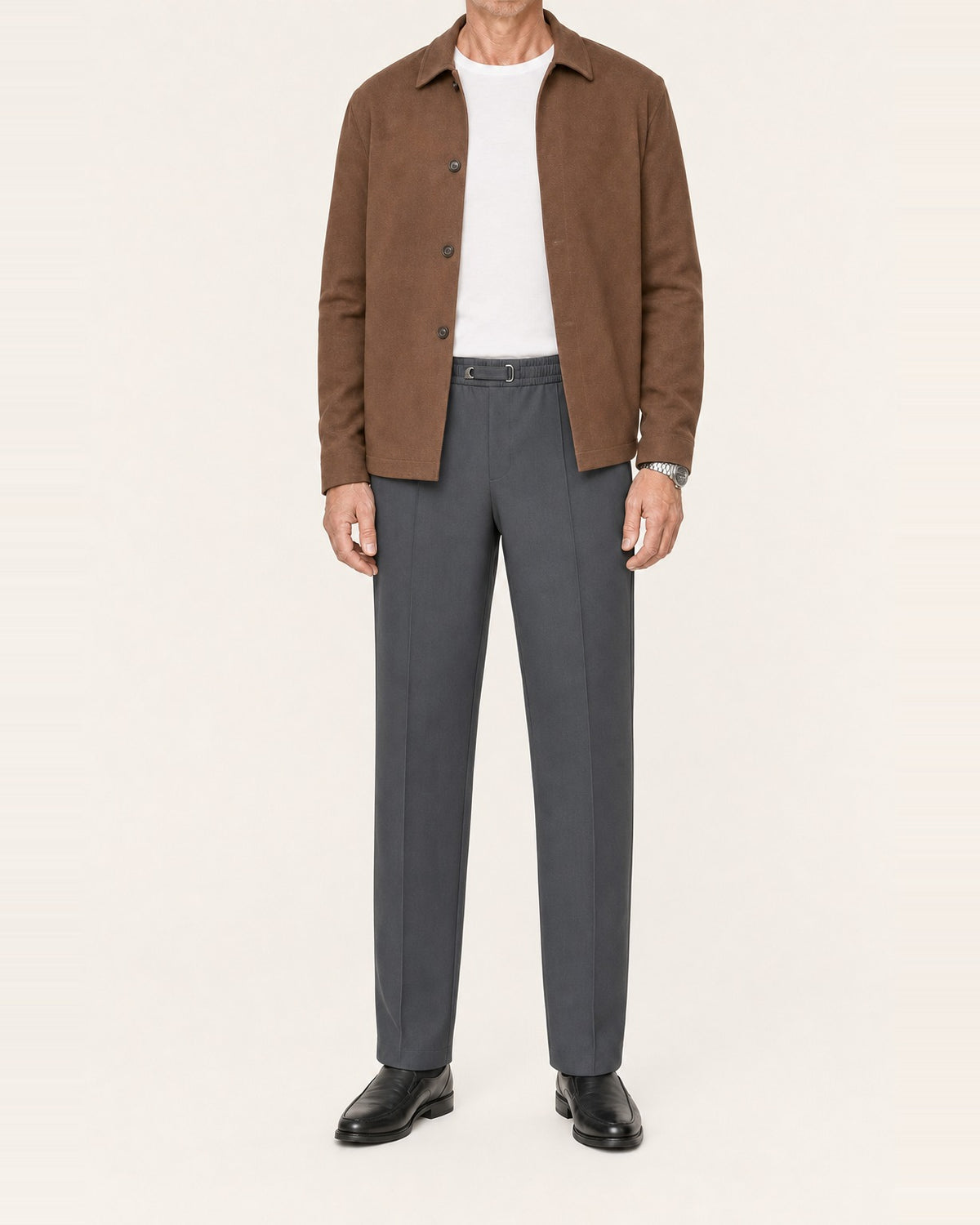 Men's Polyester Blend Pull-On Straight Leg Pants – Pintuck Front, Gray
