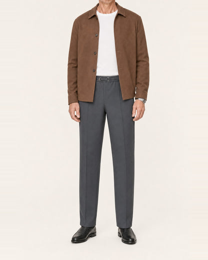 Men's Polyester Blend Pull-On Straight Leg Pants – Pintuck Front, Gray