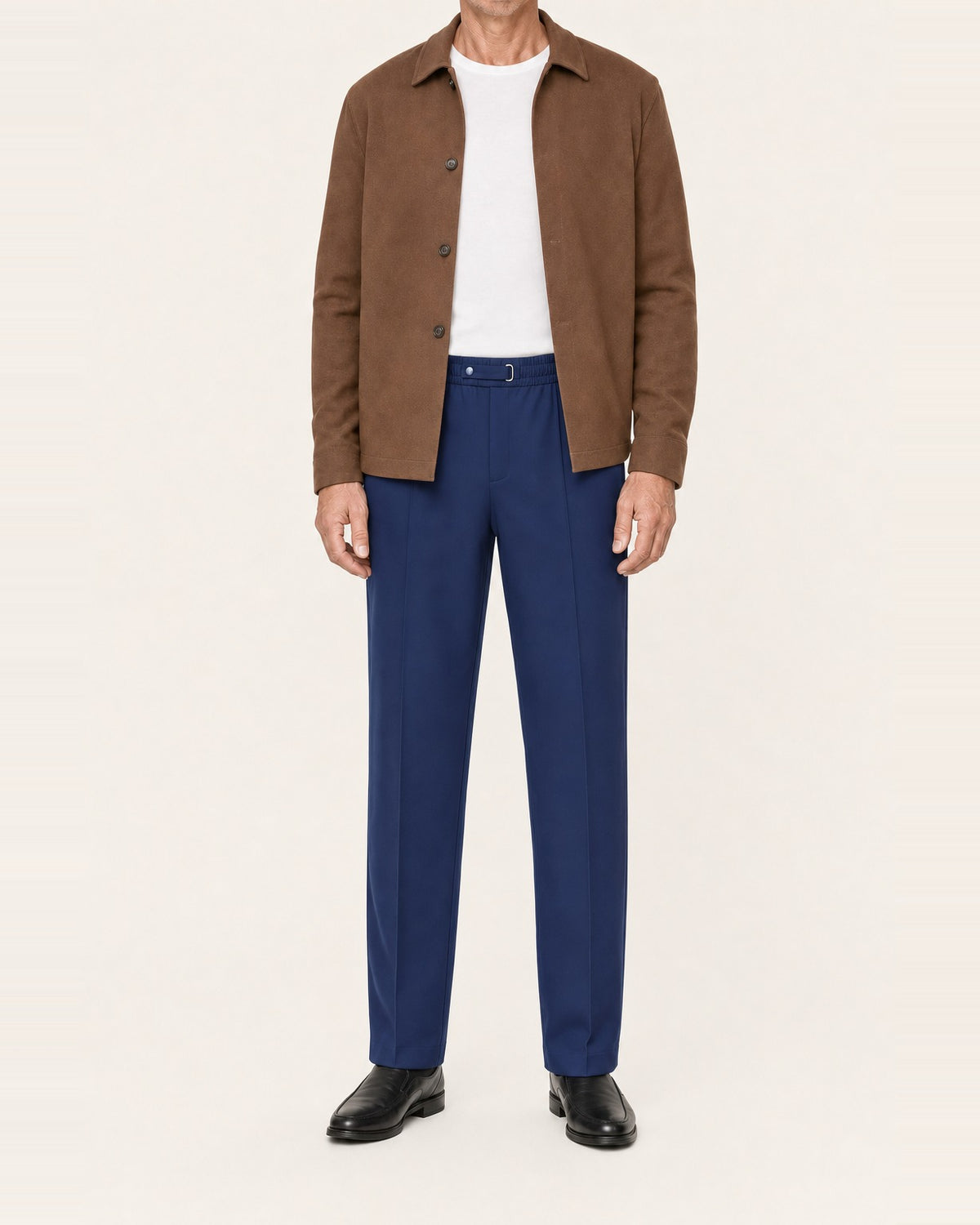 Men's Polyester Blend Pull-On Straight Leg Pants – Pintuck Front, Navy