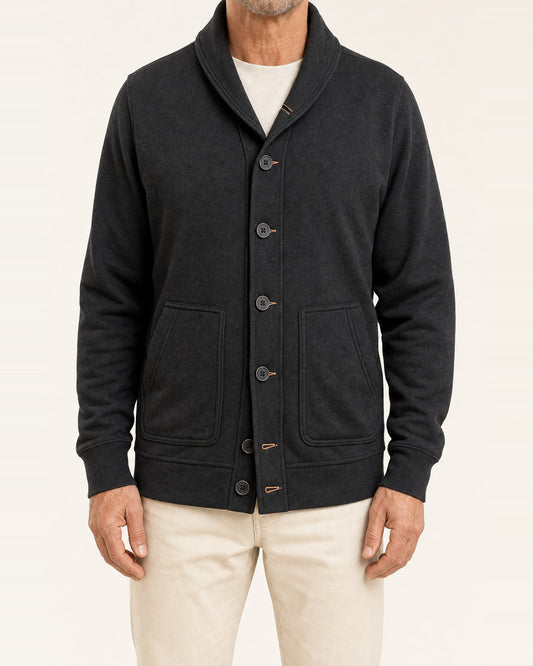 Men's Cotton French Terry Diagonal Knit Cardigan – Contrast Keyholes