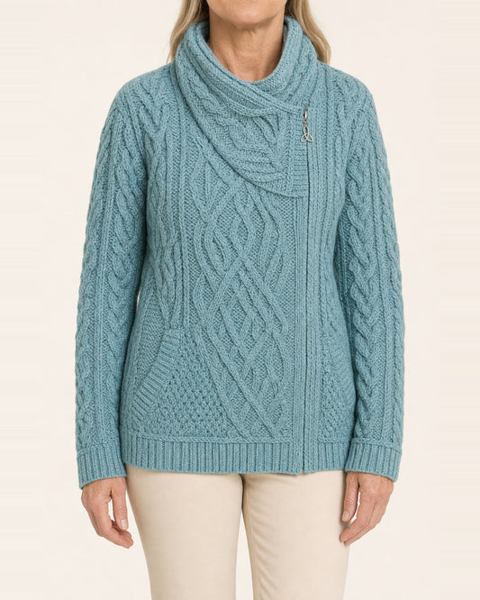 Unisex Merino Wool Cable-Knit Side-Zip Cardigan
