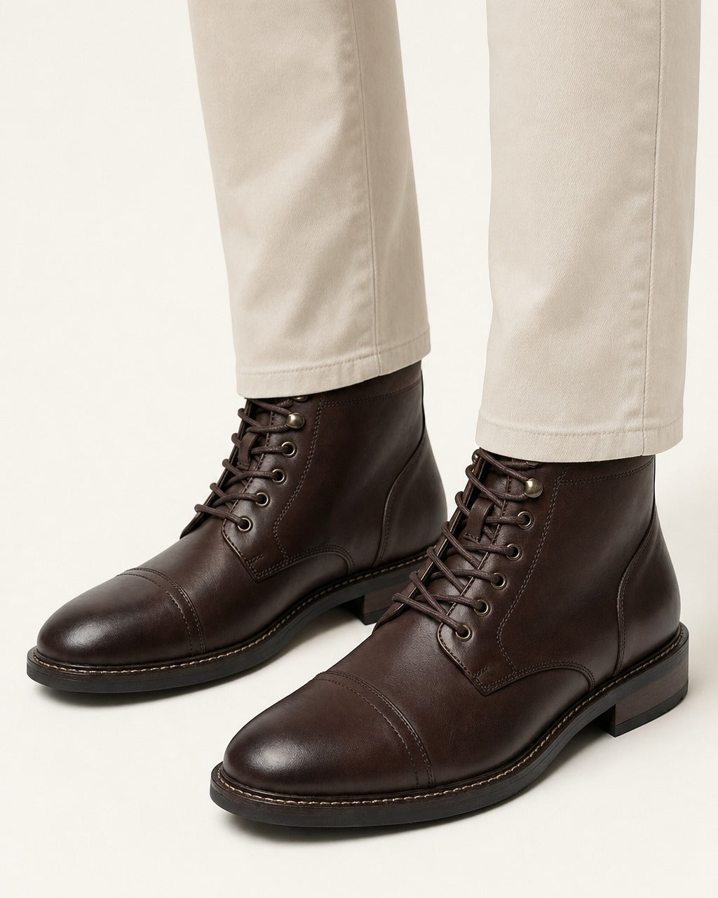 Men's Rugged Leather Stitch-Down Boots – Versatile Fit, Dark Brown