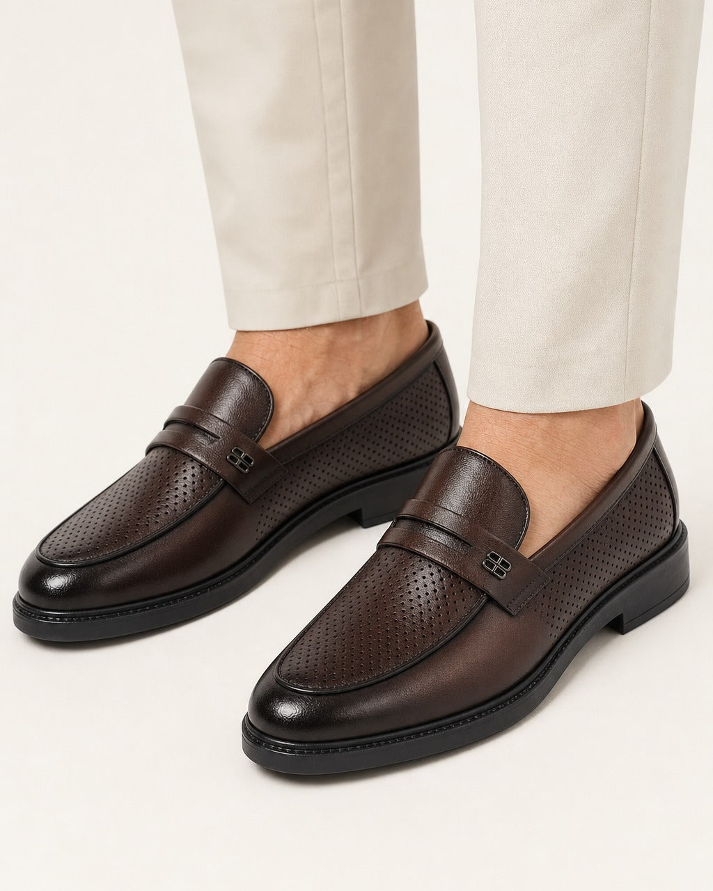 Men's Italian Leather Penny Strap Loafers – Cushioned Footbed, Brown