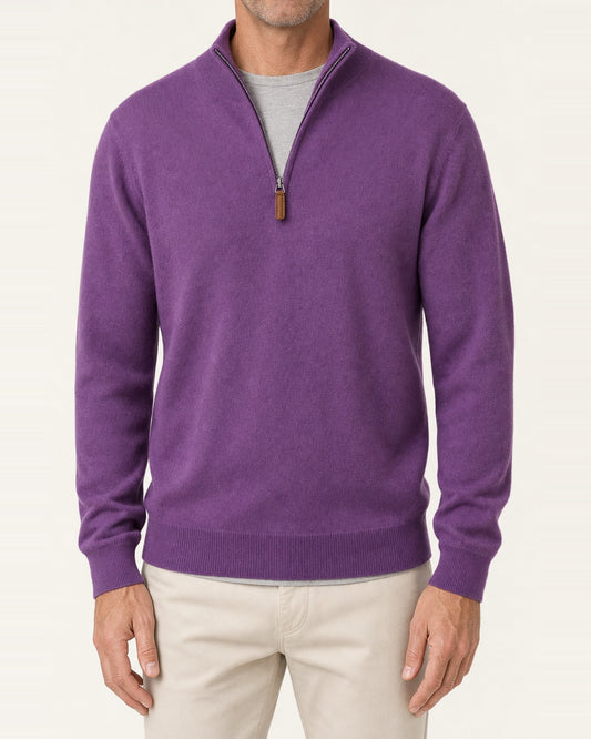 Men's Merino-Cashmere Quarter-Zip Sweater – Contrast Detail