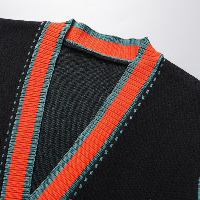 Men's Wool-Blend Contrast Trim Cardigan