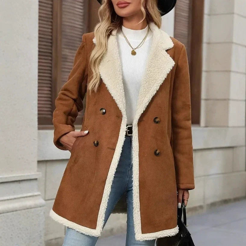 Women's Mid-Length Double-Breasted Plush-Lined Coat