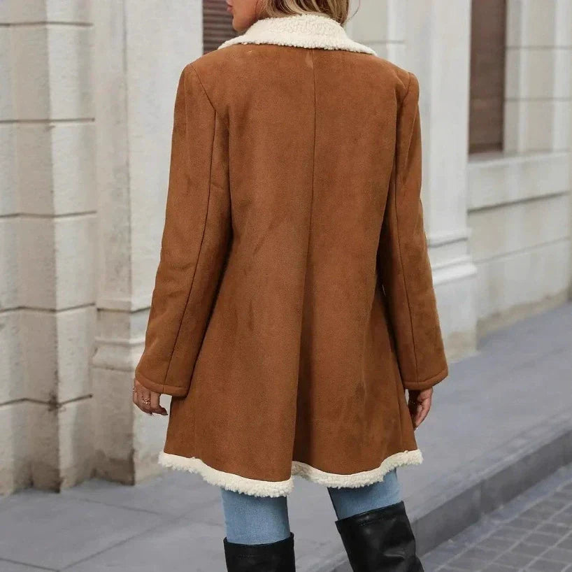 Women's Mid-Length Double-Breasted Plush-Lined Coat