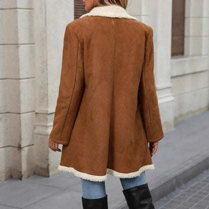 Women's Mid-Length Double-Breasted Plush-Lined Coat