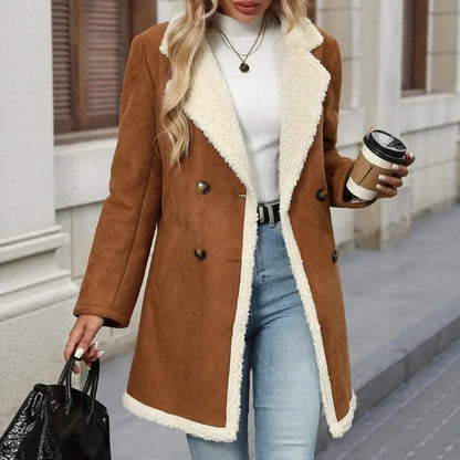 Women's Mid-Length Double-Breasted Plush-Lined Coat
