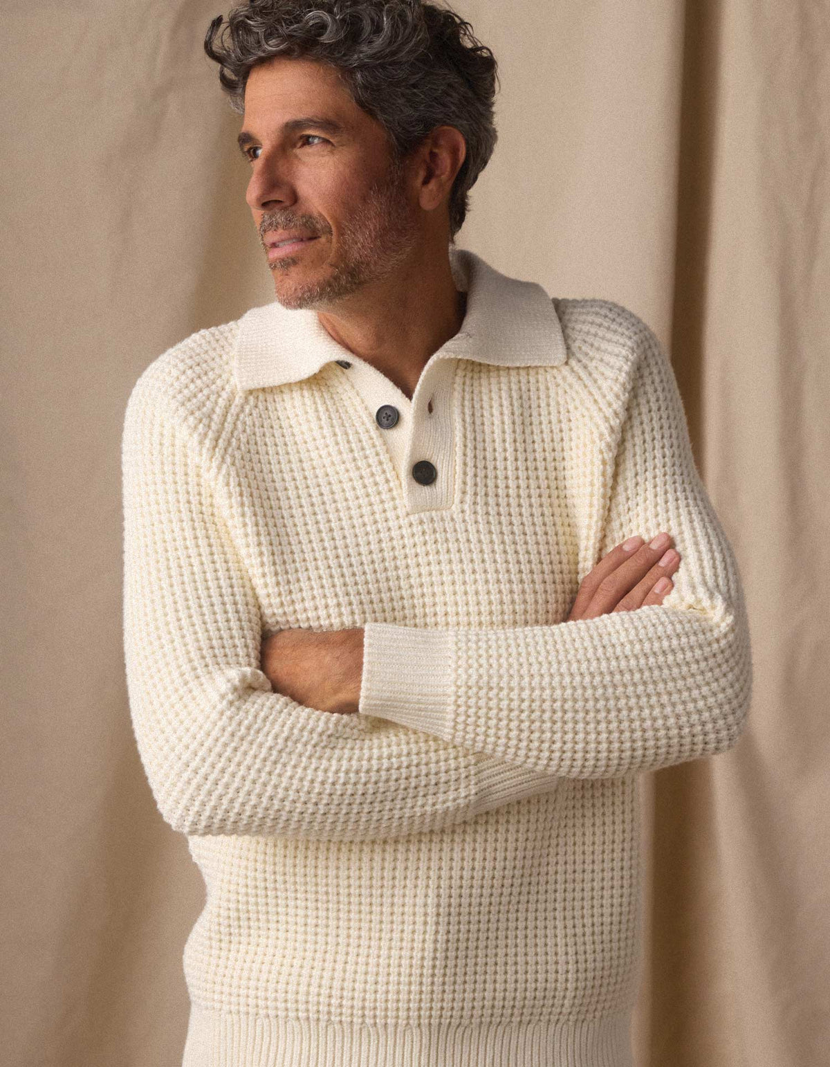 Men's Cotton-Blend Waffle Knit Popover Sweater