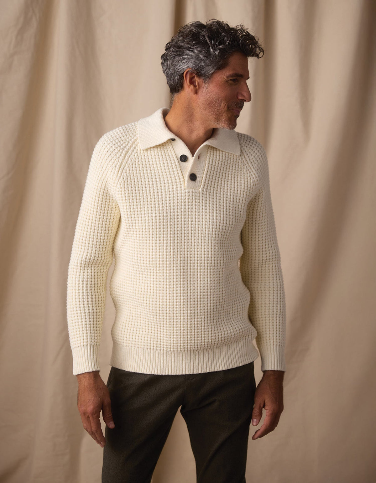 Men's Cotton-Blend Waffle Knit Popover Sweater