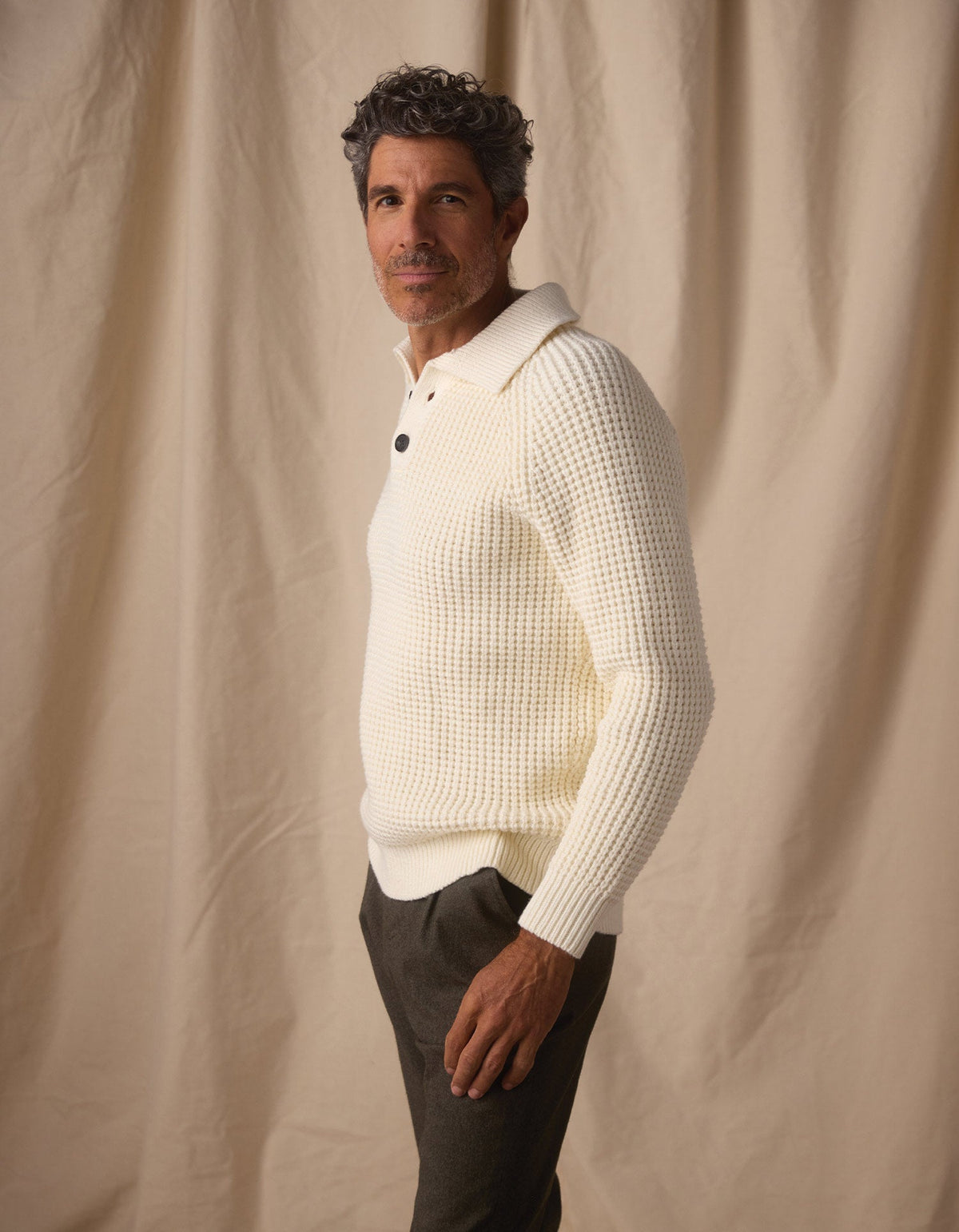 Men's Cotton-Blend Waffle Knit Popover Sweater