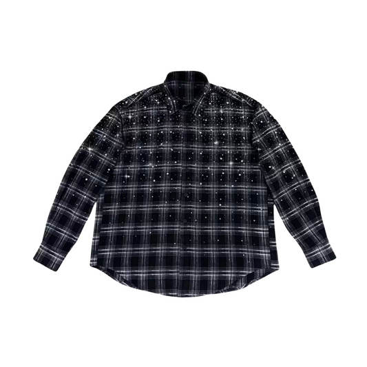 Unisex Rhinestone Plaid Shirt Jacket