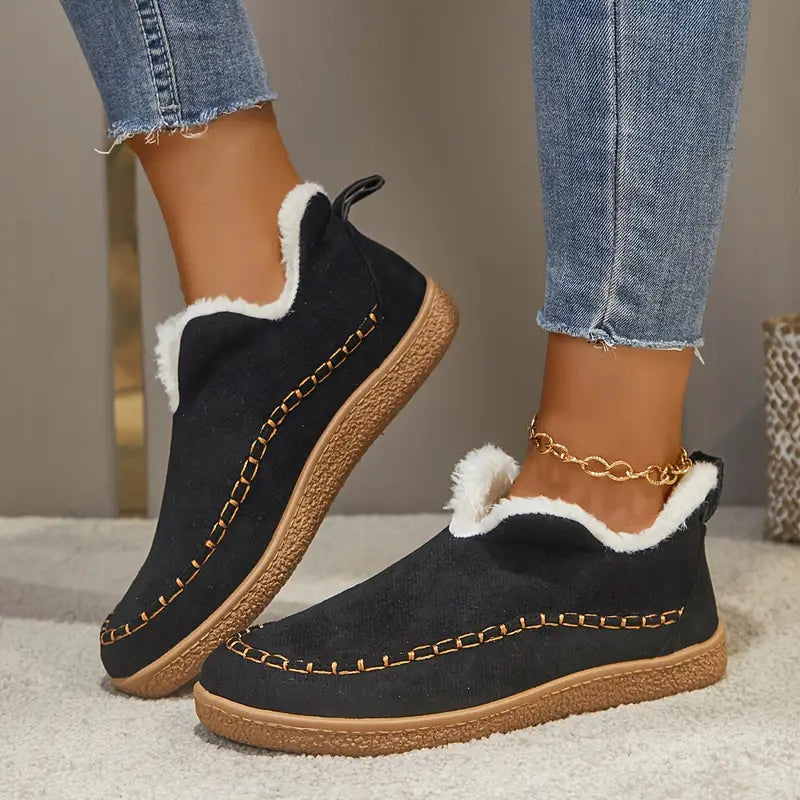 Women's Fleece-Lined Round Toe Ankle Boots