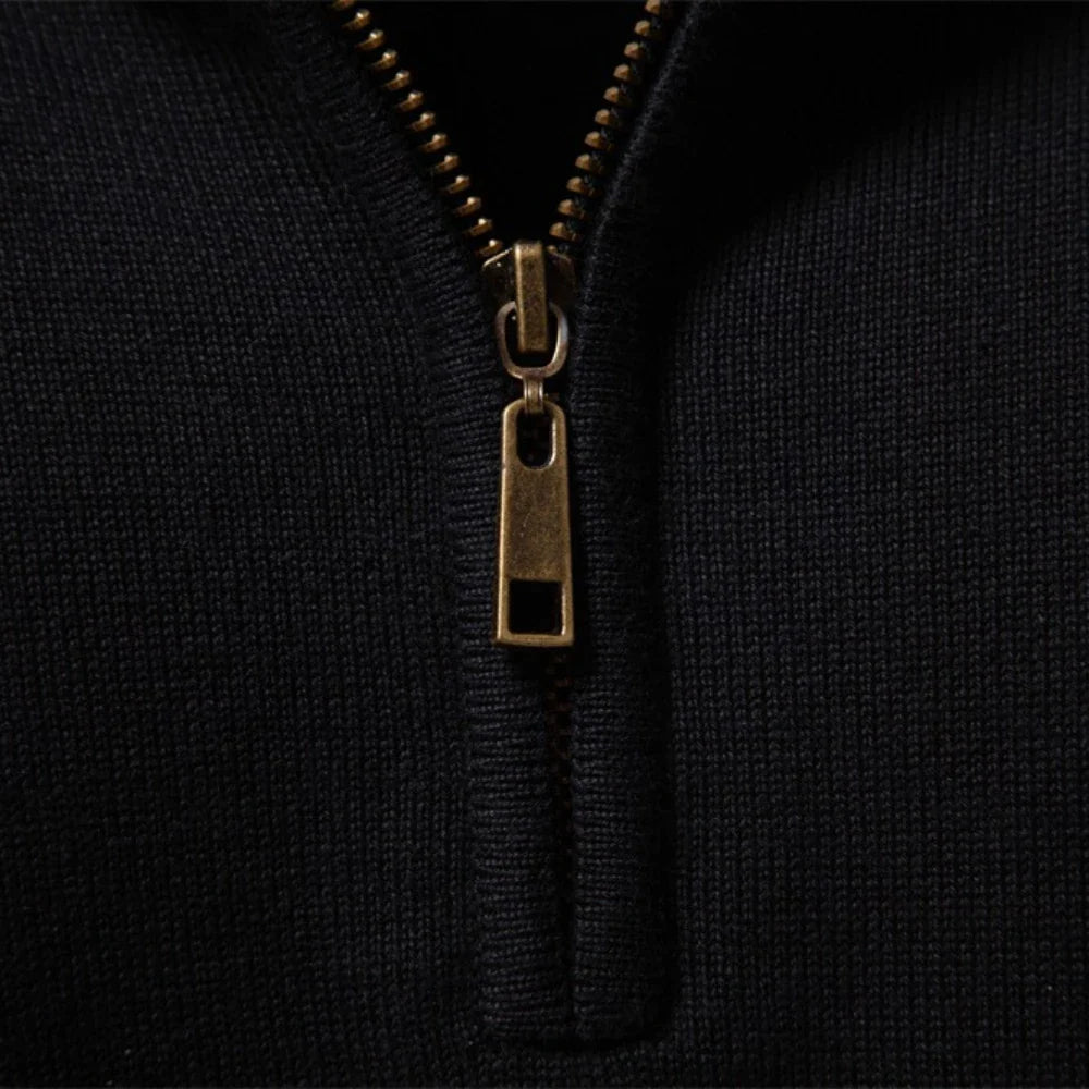 Unisex Cotton-Poly Quarter-Zip Stripe Sweater