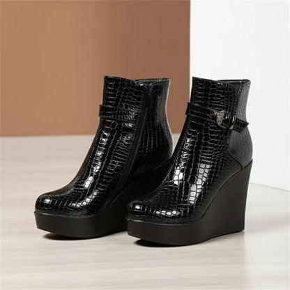 Women's Embossed Wedge Boots