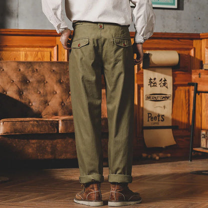 Men's High-Rise Pleated Cotton Trousers