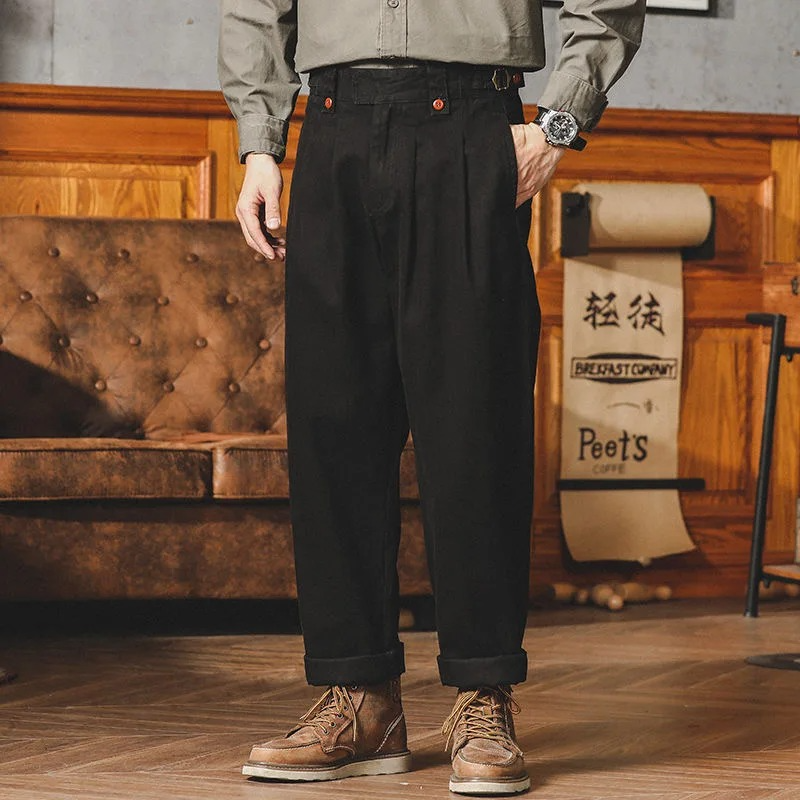 Men's High-Rise Pleated Cotton Trousers