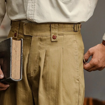 Men's High-Rise Pleated Cotton Trousers