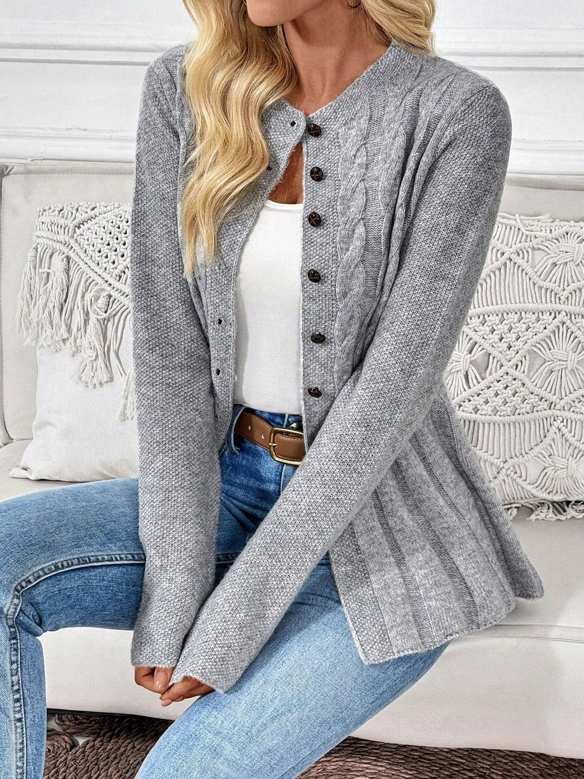 Women's Ribbed Cable-Knit Cardigan