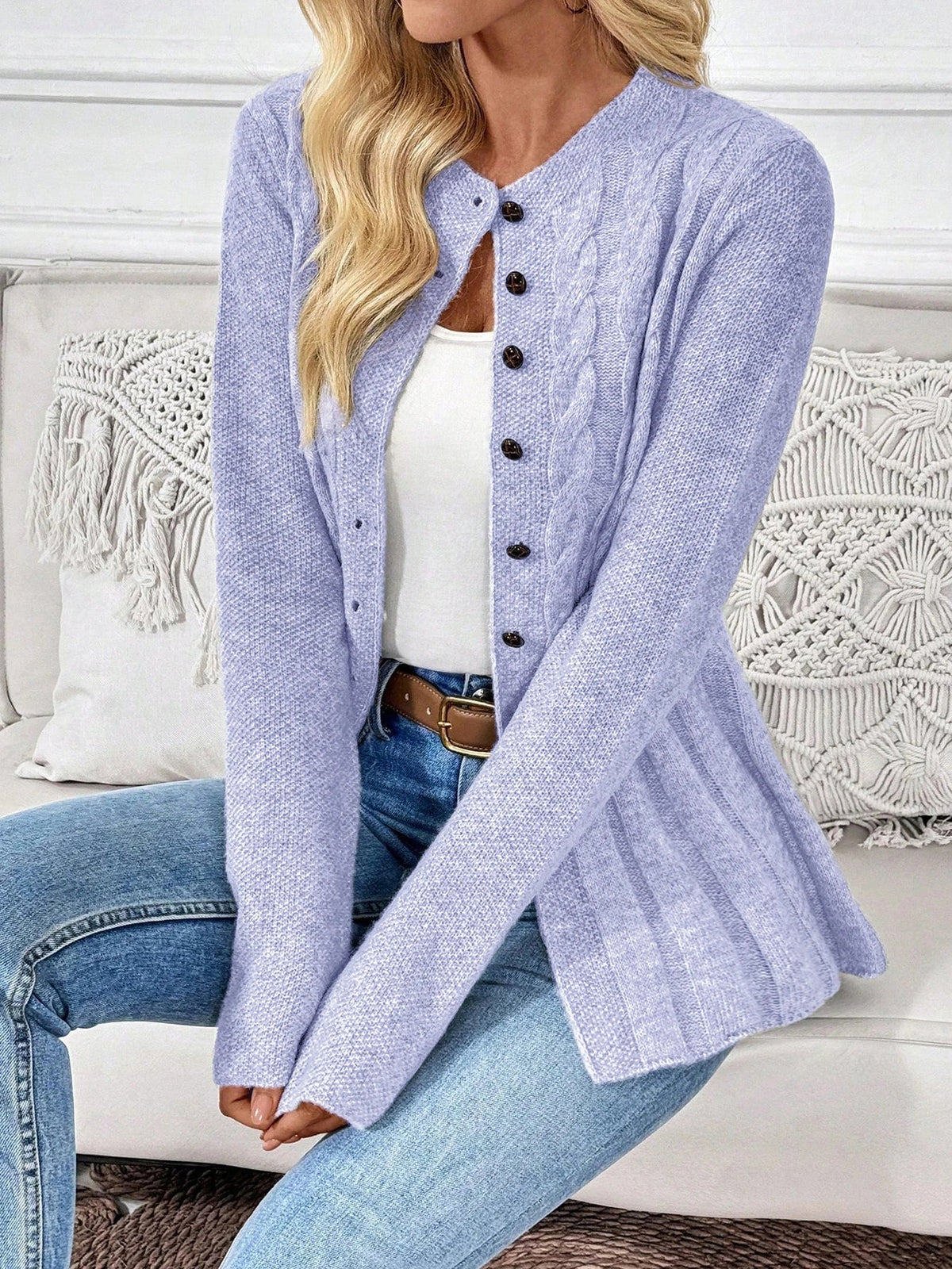 Women's Ribbed Cable-Knit Cardigan