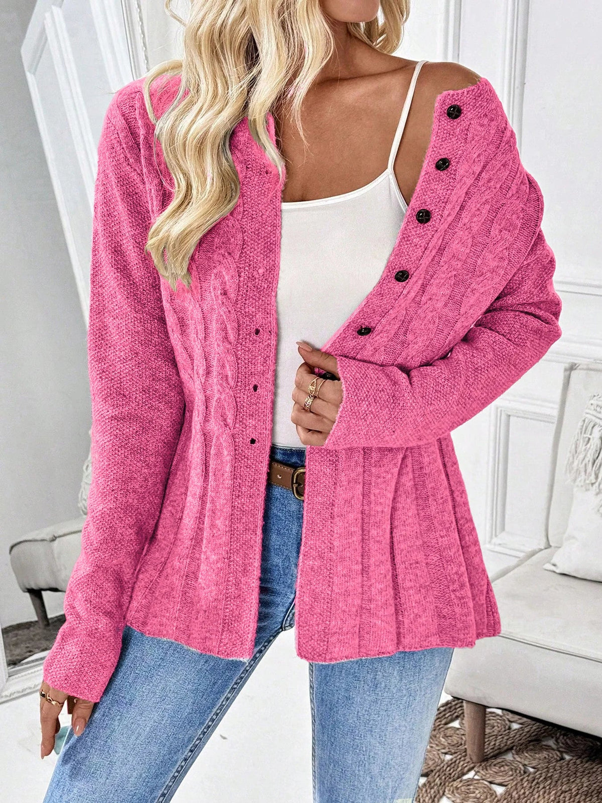 Women's Ribbed Cable-Knit Cardigan