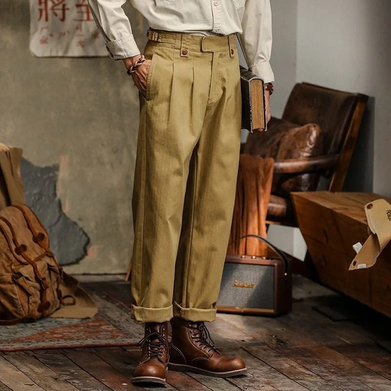 Men's High-Rise Pleated Cotton Trousers