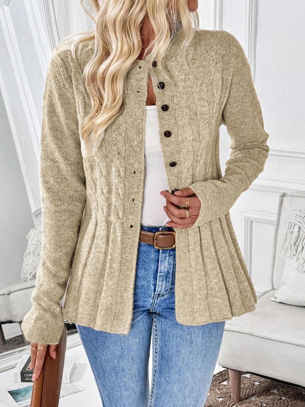 Women's Ribbed Cable-Knit Cardigan