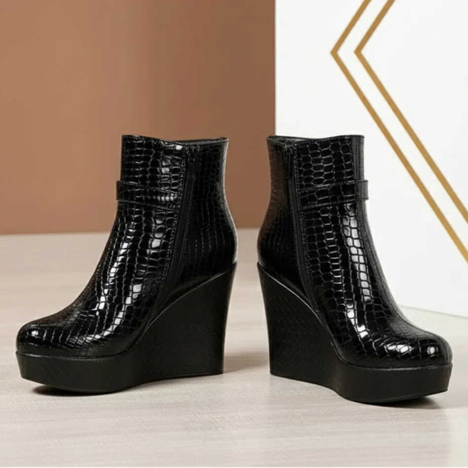 Women's Embossed Wedge Boots