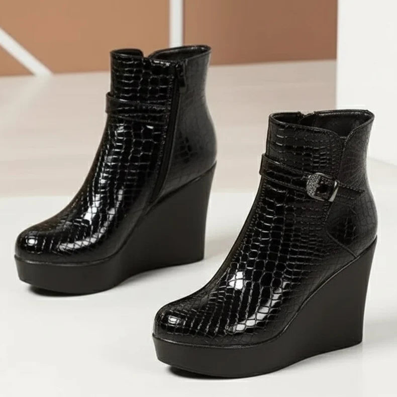Women's Embossed Wedge Boots