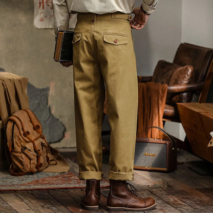 Men's High-Rise Pleated Cotton Trousers