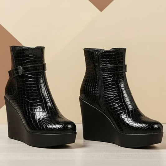 Women's Embossed Wedge Boots