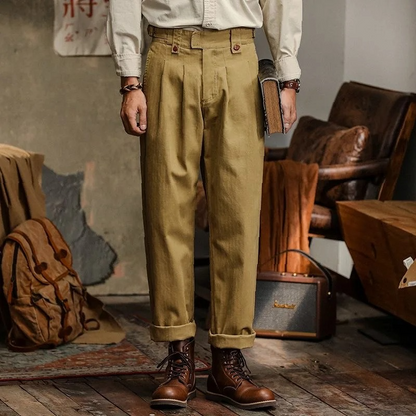 Men's High-Rise Pleated Cotton Trousers