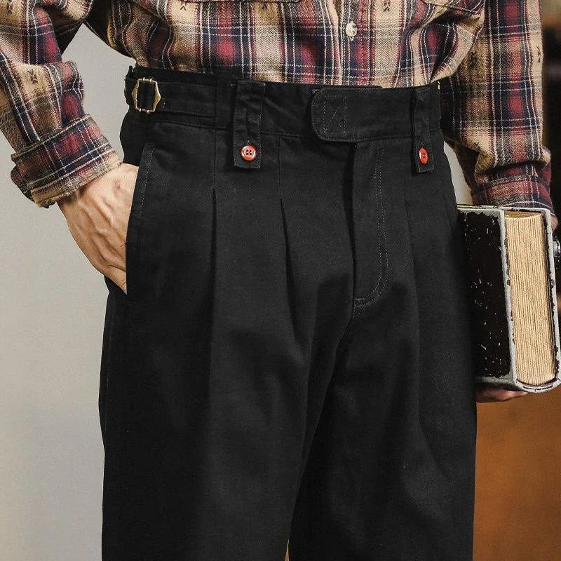 Men's High-Rise Pleated Cotton Trousers