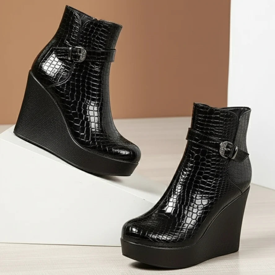 Women's Embossed Wedge Boots