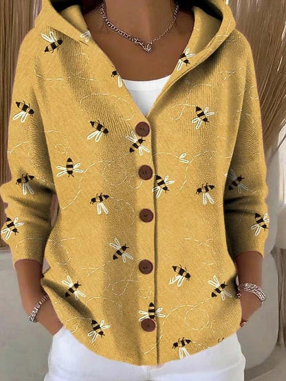 Women's Hooded Button-Front Lightweight Knit Cardigan – Yellow