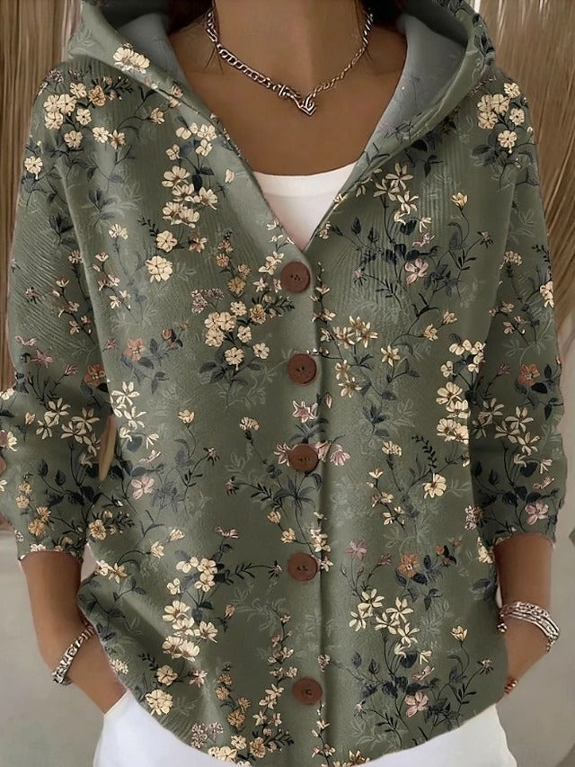 Women's Hooded Button-Front Lightweight Knit Cardigan – Dark Green