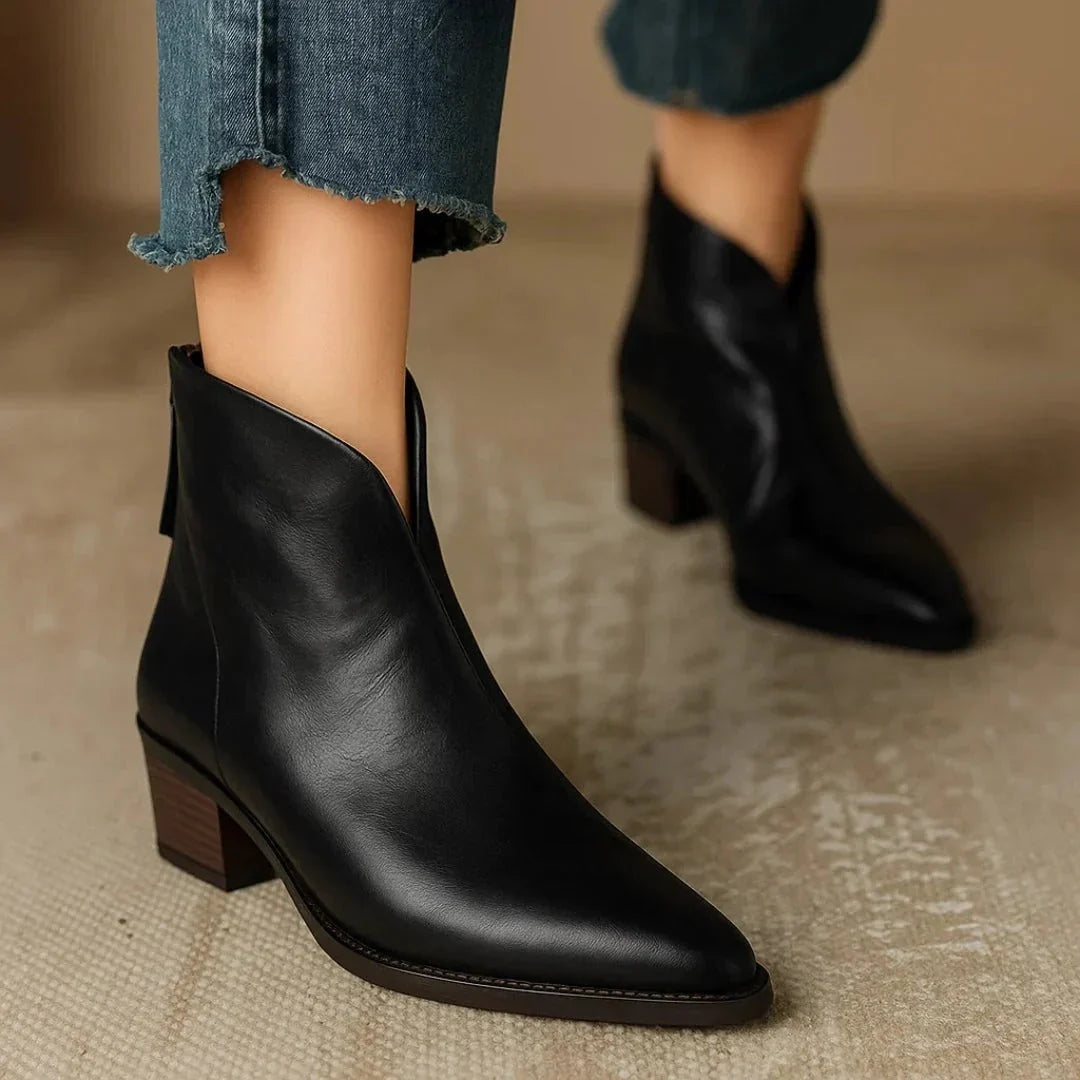 Women's Leather Side-Closure Ankle Boots – Cushioned Insole, Black