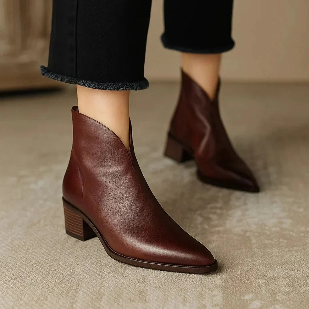 Women's Leather Side-Closure Ankle Boots – Cushioned Insole, Brown